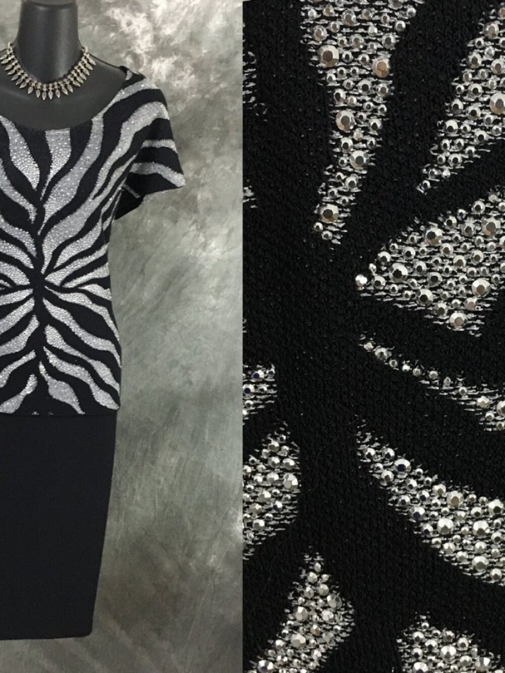BEAUTIFUL St John evening knit black white embellished top skirt suit size M 10